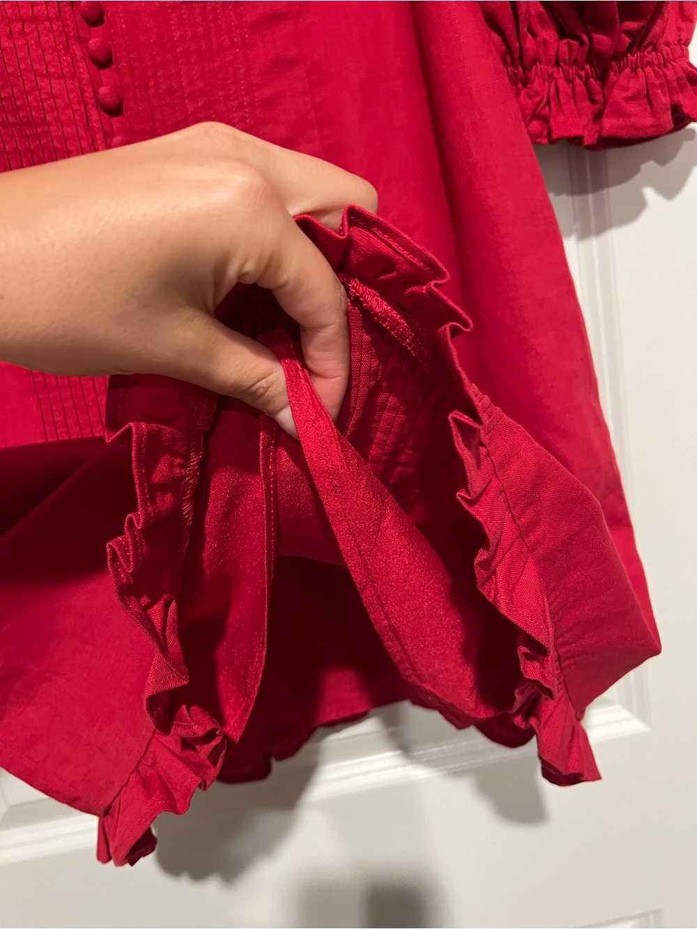 Haute Rogue red linen/cotton mini dress w puffed sleeves - Picture 9 of 13